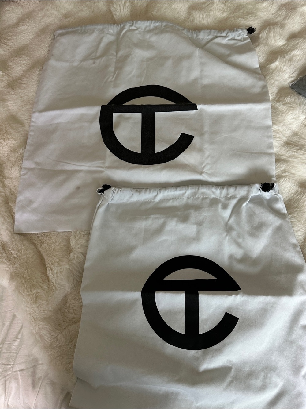 Telfar green Large & Medium dust bags White Drawstring Shoe Bags Black Logo set